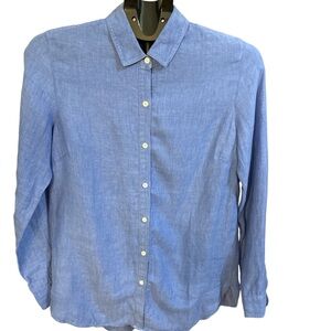 J Mclaughlin Women's Linen Long Sleeve Blue Button-down Blouse Blue Size Small